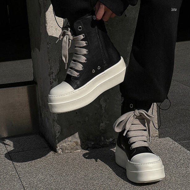 Punk rocker platform boots faux leather black catwalk shoes big sole grunge trainers 00s style