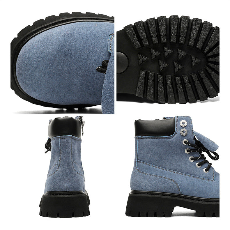 Grunge work boots blue suede feel hiking shoes catwalk mountain trainers