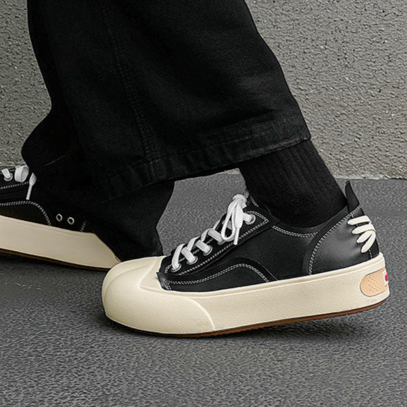 Platform faux leather sneakers black futuristic round toe chunky sole skater shoes grunge punk trainers