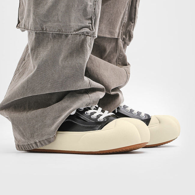 Platform faux leather sneakers black futuristic round toe chunky sole skater shoes grunge punk trainers