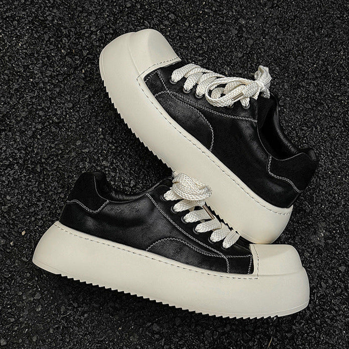 Platform gothic sneakers black faux leather round toe chunky sole skater shoes grunge punk trainers