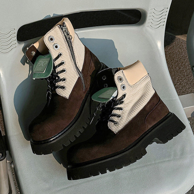 Grunge work boots brown suede finish hiking shoes edgy mountain trainers