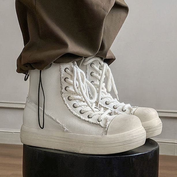 Platform denim boots white platform catwalk jean shoes big sole grunge punk trainers 00s style