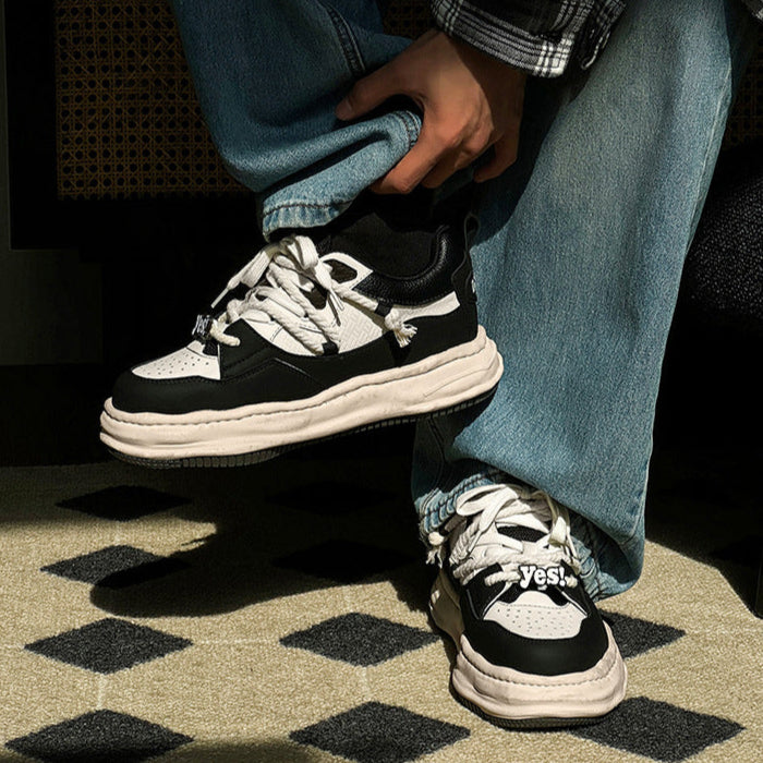 Melted platform sneakers black round toe chunky skater shoes grunge hip-hop trainers