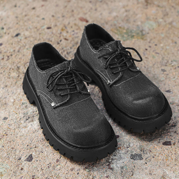 Denim Derby shoes off white round toe denim boots grunge tractor sole casual trainers platform sneakers