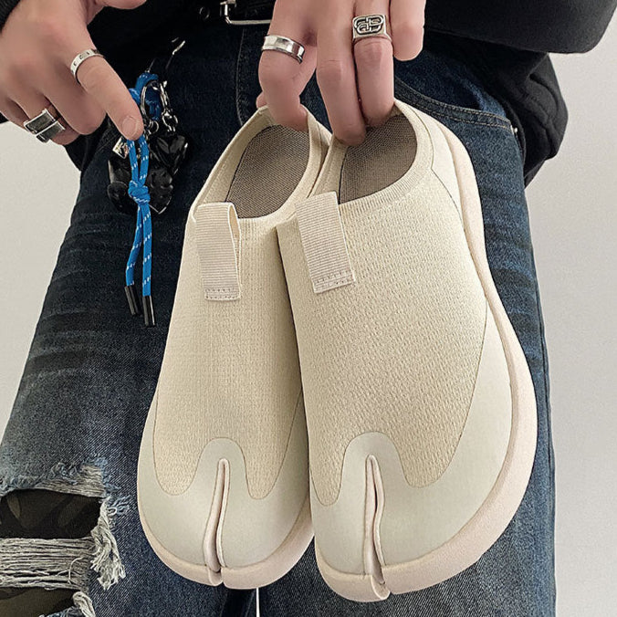 Slip on Tabi shoes cream split toe casual trainers camel toe sneakers trendy loafers