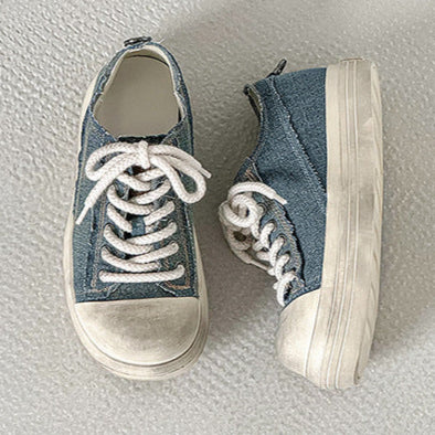 Denim sneakers blue round toe chunky skater shoes grunge platform trainers