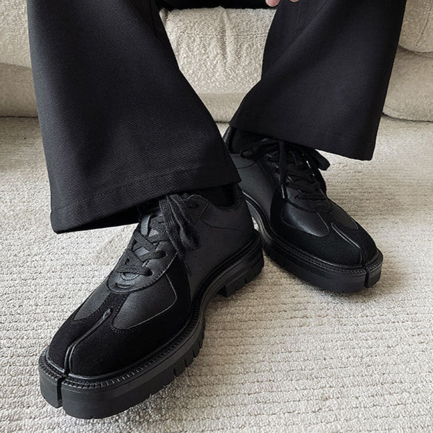 Tabi trainers black real leather unisex split toe sneakers casual style sports loafers edgy outdoor shoes