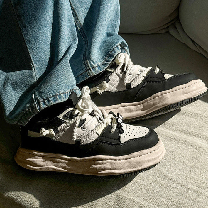 Melted platform sneakers black round toe chunky skater shoes grunge hip-hop trainers