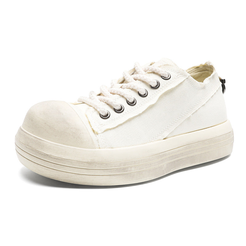 Denim sneakers off white round toe chunky skater shoes grunge platform trainers