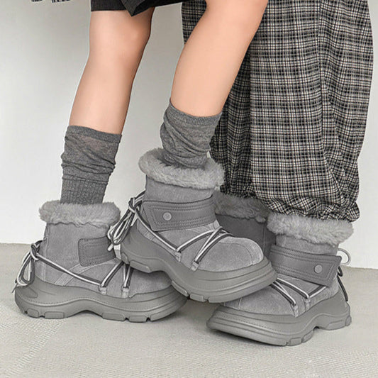 Fluffy lining winter boots brown edgy platform mountain trainers grunge retro skiing shoes