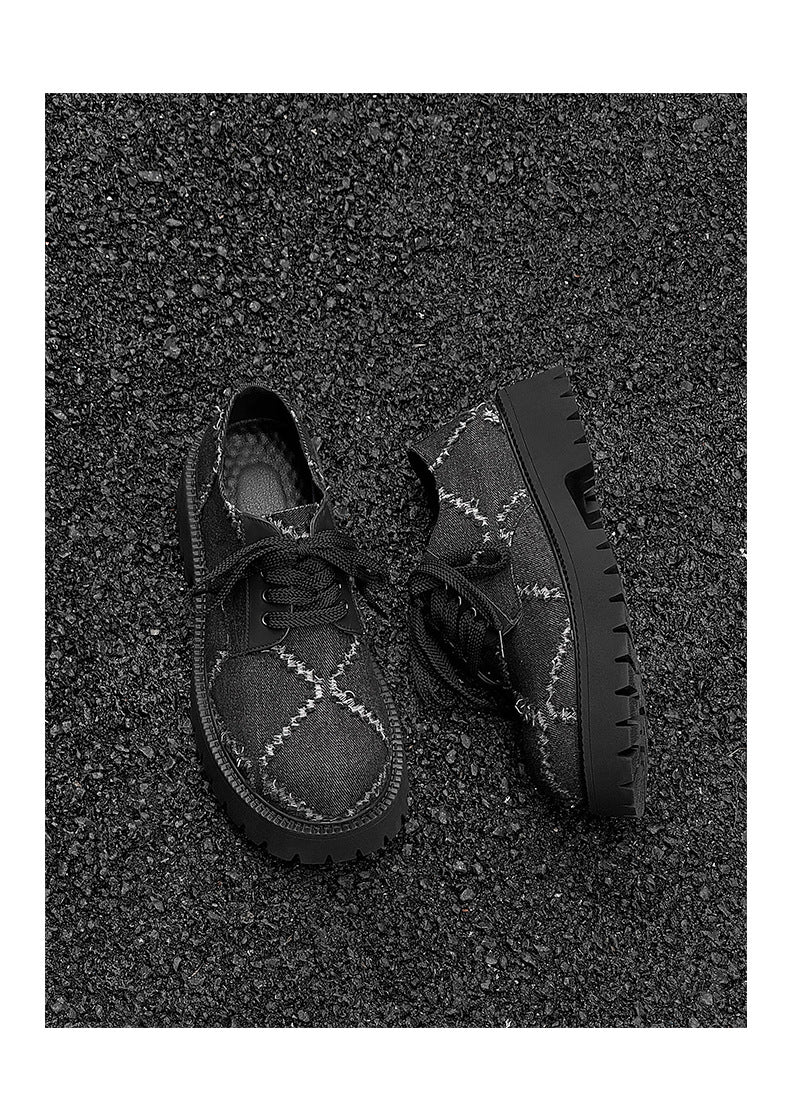 Distressed denim smart shoes grey ripped grunge Derby boots classic smart retro sneakers