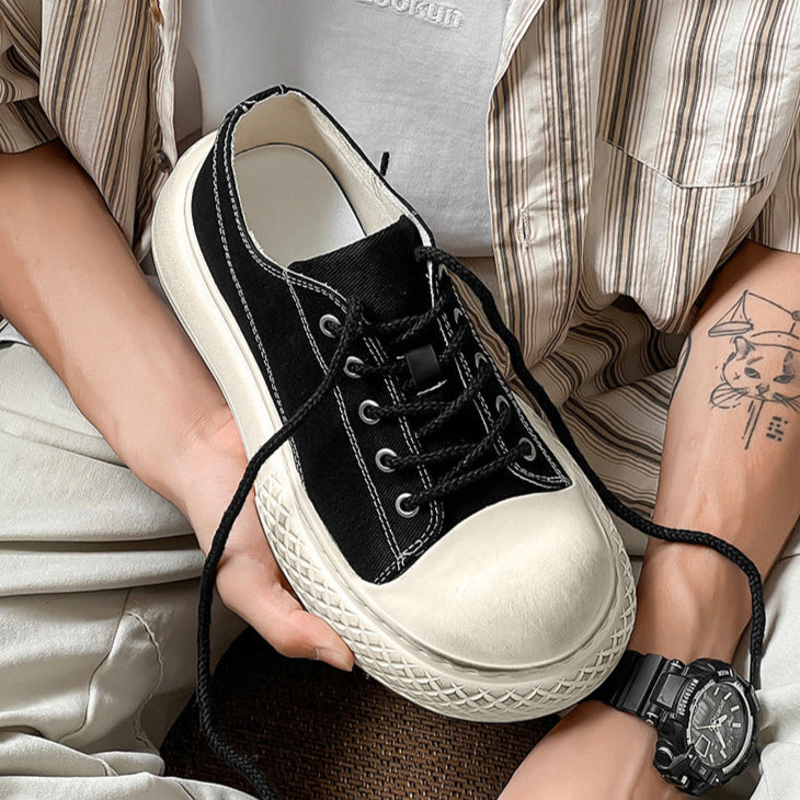 Chunky denim sneakers black grunge platform classic trainers jean skater shoes retro canvas shoes