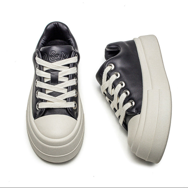 Platform skater shoes black faux leather round toe chunky sole sneakers grunge punk rocker trainers