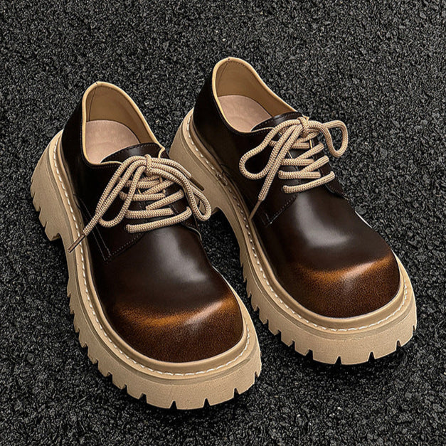 Gradient Derby shoes brown chunky sole brogues faux leather catwalk shoes grunge fashion boots