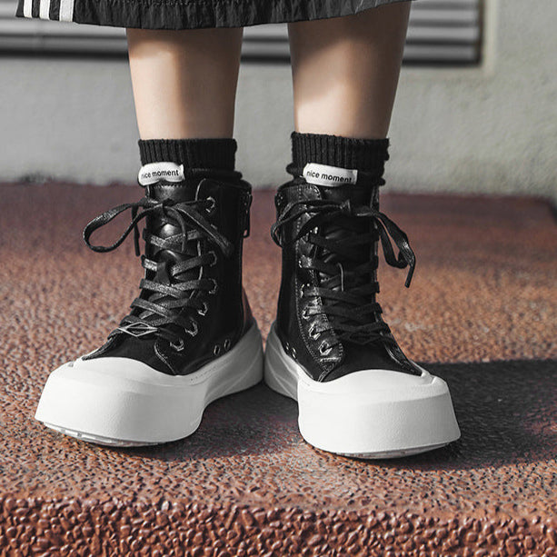 Chunky platform high tops black white raver sneakers grunge shoes skater trainers 00s style