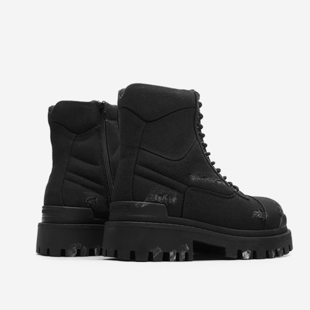 Grunge denim boots black ripped jean ankle shoes tractor sole hiking shoes edgy mountain trainers