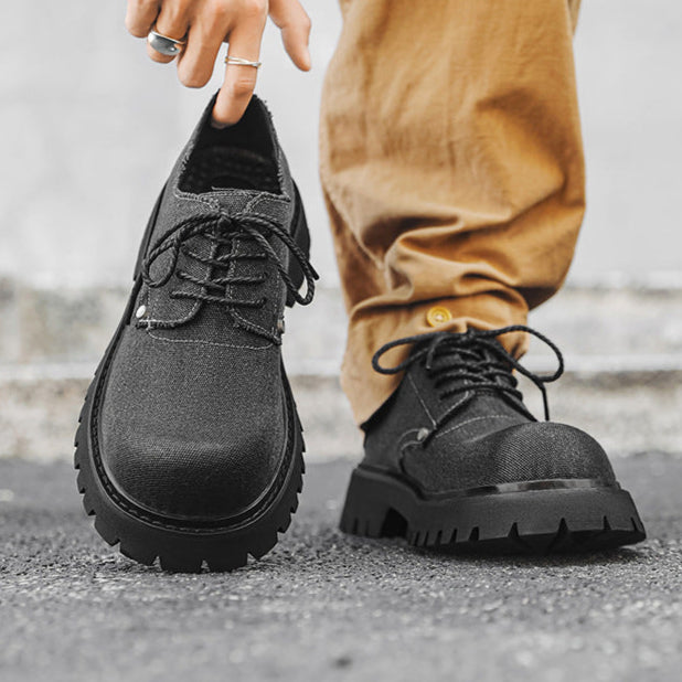 Denim Derby shoes off white round toe denim boots grunge tractor sole casual trainers platform sneakers