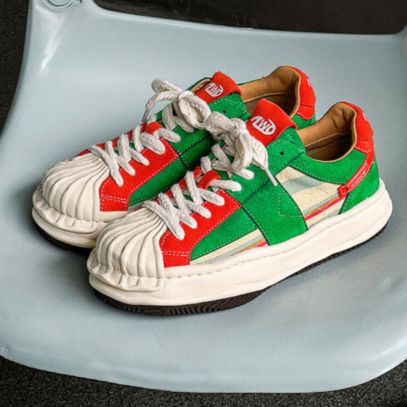 Melted platform denim sneakers rainbow  round toe chunky skater shoes grunge suede feel LGBT trainers