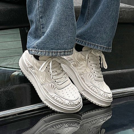 Dragon sneakers white 3D printed Japanese trainers chunky sole skater shoes