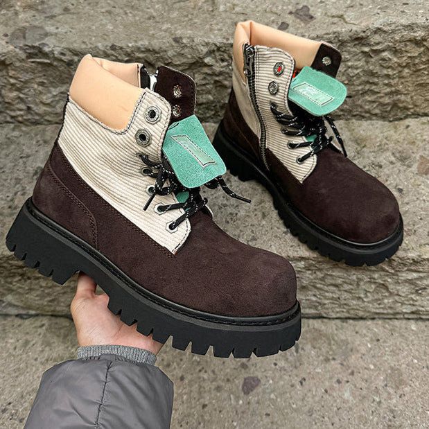 Grunge work boots brown suede finish hiking shoes edgy mountain trainers