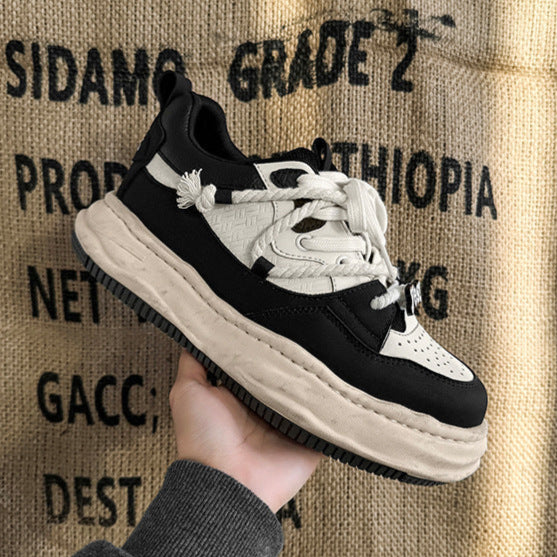 Melted platform sneakers black round toe chunky skater shoes grunge hip-hop trainers