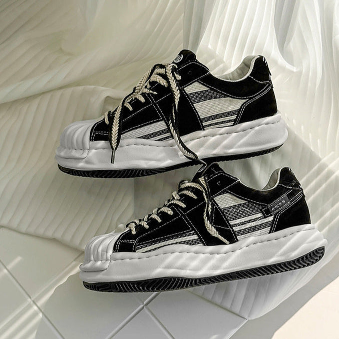 Melted platform sneakers black grey round toe chunky skater shoes grunge rapper trainers