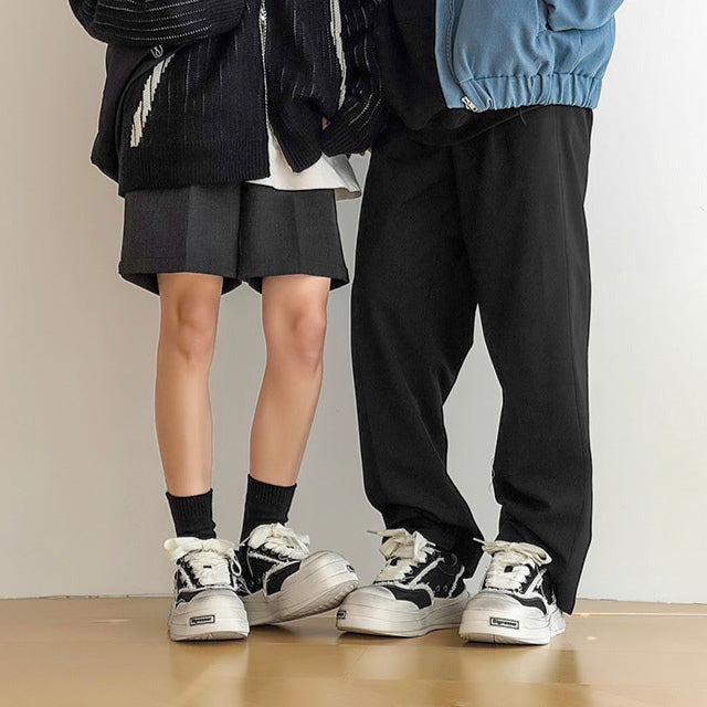 Platform distressed denim sneakers black round toe chunky skater shoes grunge jean trainers