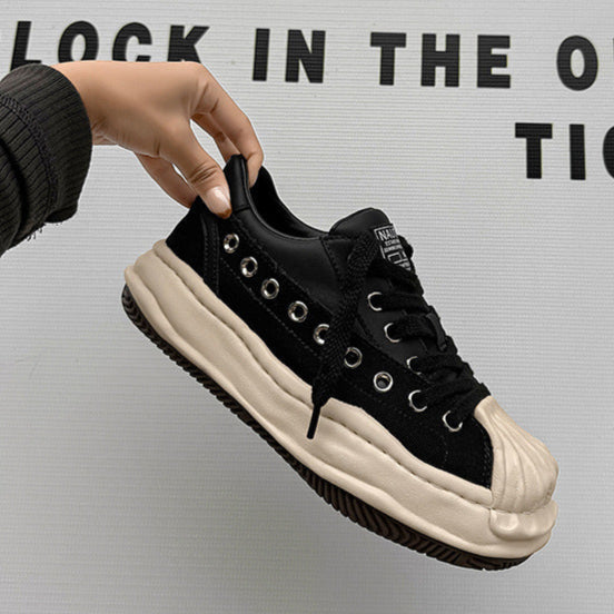 Melted platform sneakers orange round toe chunky skater shoes grunge rapper trainers