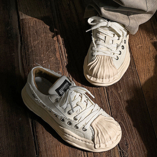 Melted platform sneakers off white round toe chunky skater shoes grunge rapper trainers