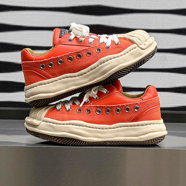 Melted platform sneakers orange round toe chunky skater shoes grunge rapper trainers