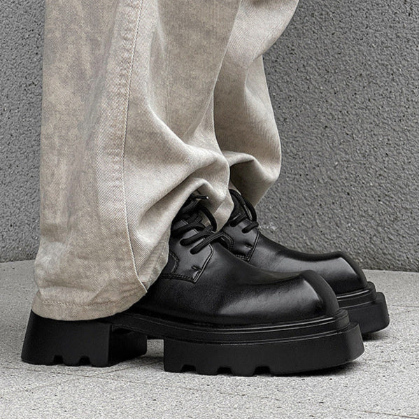 Square toe Derby shoes black chunky sole brogues catwalk shoes grunge fashion boots