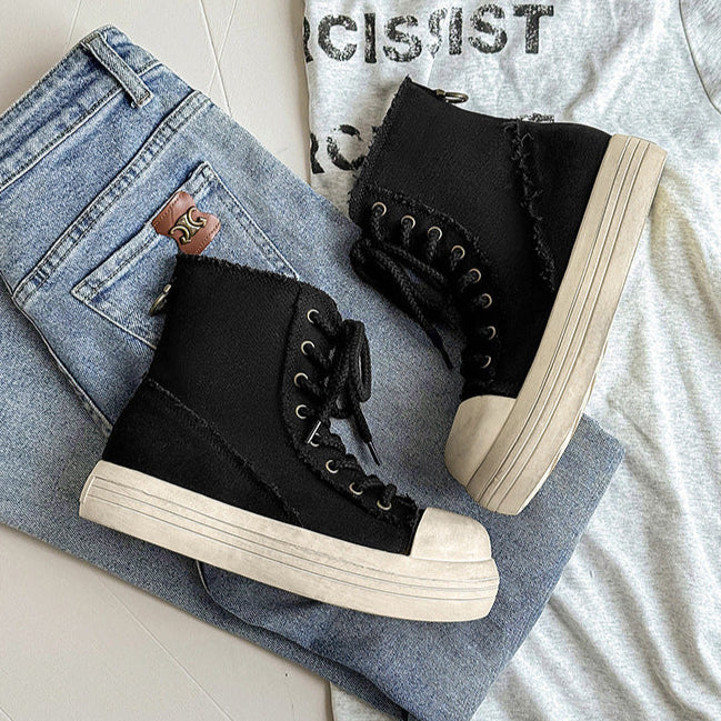 Platform denim boots white platform catwalk jean shoes big sole grunge punk trainers 00s style