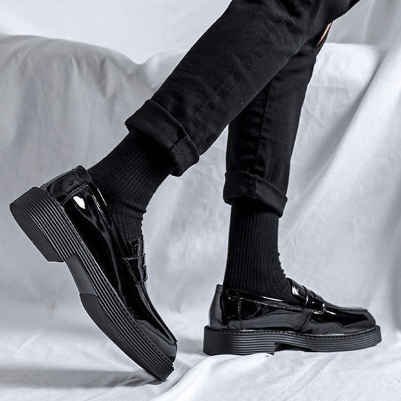 Square toe boat shoes black shiny patent faux leather chunky sole smart boots