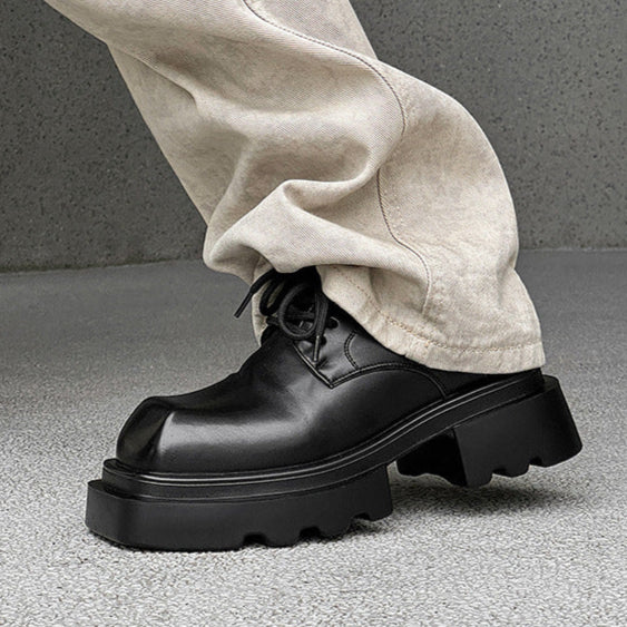 Square toe Derby shoes black chunky sole brogues catwalk shoes grunge fashion boots