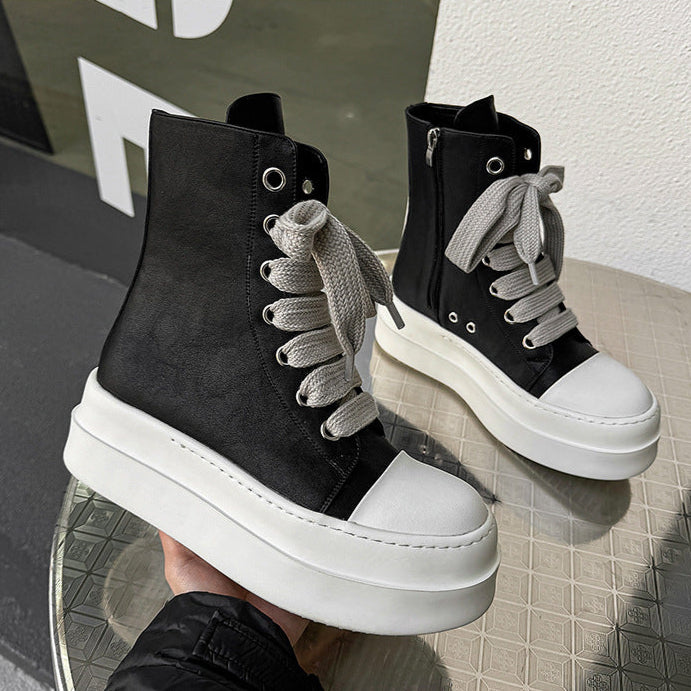 Punk rocker platform boots faux leather black catwalk shoes big sole grunge trainers 00s style