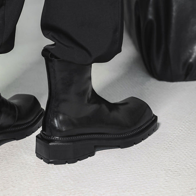 Square toe platform boots black chunky sole punk rocker shoes 90s style grunge ankle boots