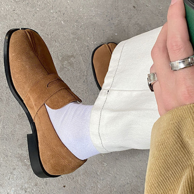 Suede Tabi shoes brown smart style split toe loafers going out coctail party boots