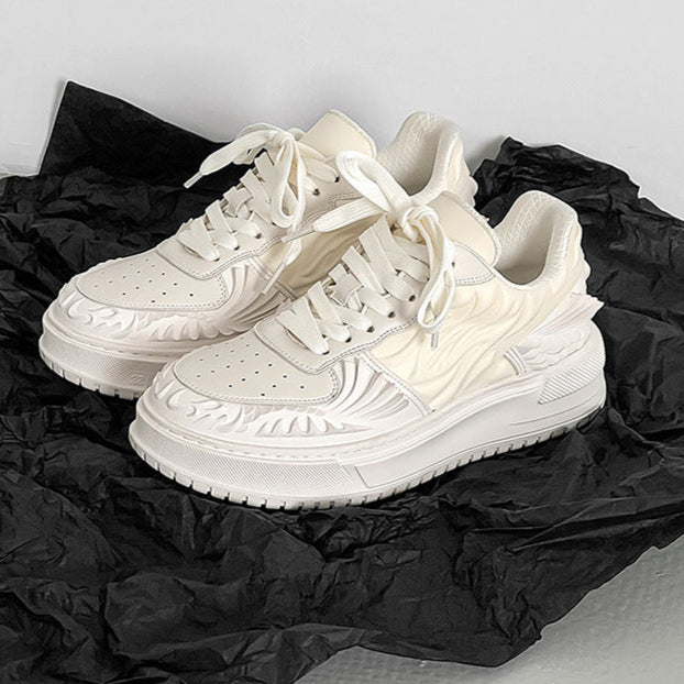 Dragon sneakers white 3D printed Japanese trainers chunky sole skater shoes