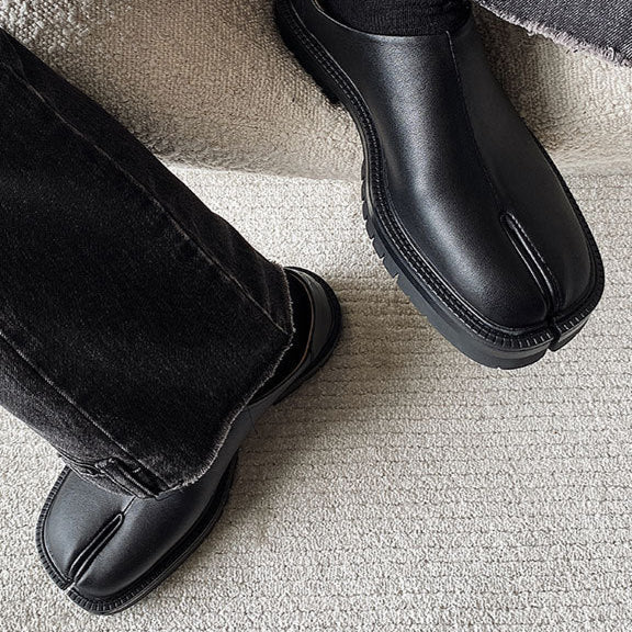 Slip on Tabi shoes black inner leather smart style split toe loafers lightweight edgy outdoor mules