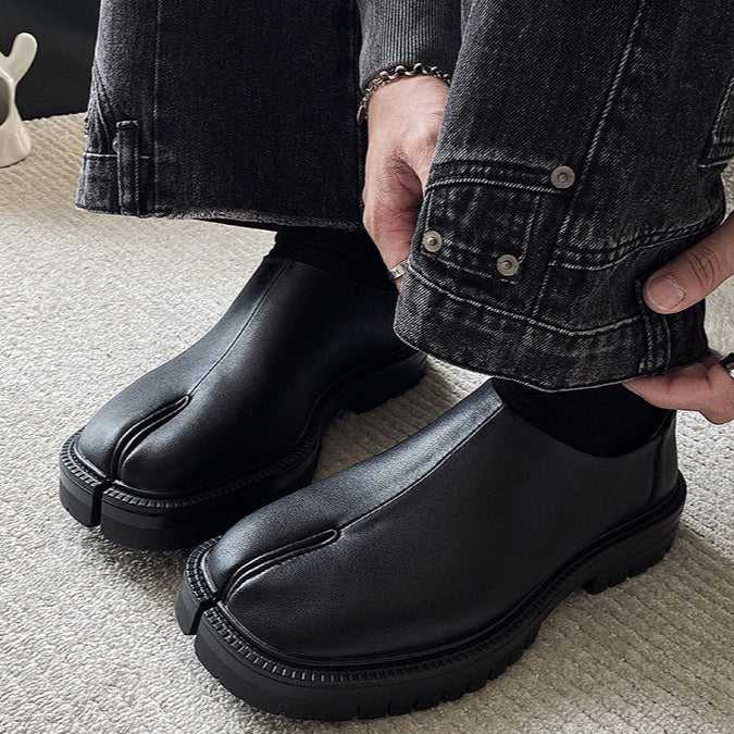 Slip on Tabi shoes black inner leather smart style split toe loafers lightweight edgy outdoor mules