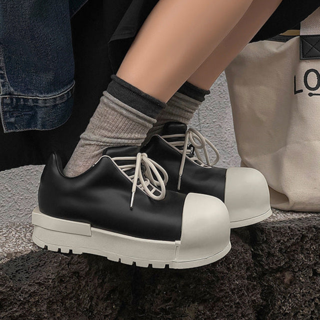 Platform gothic shoes black round toe chunky sole skater sneakers grunge punk faux leather trainers