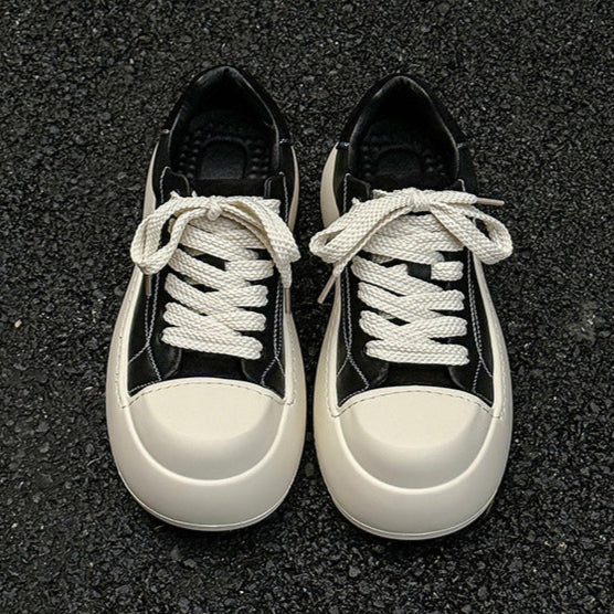 Platform gothic sneakers black faux leather round toe chunky sole skater shoes grunge punk trainers