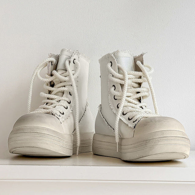 Platform denim boots white platform catwalk jean shoes big sole grunge punk trainers 00s style