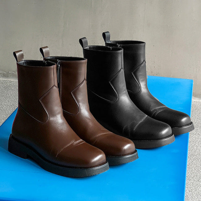 Square toe retro ankle boots black low sole mountain shoes 00s grunge style