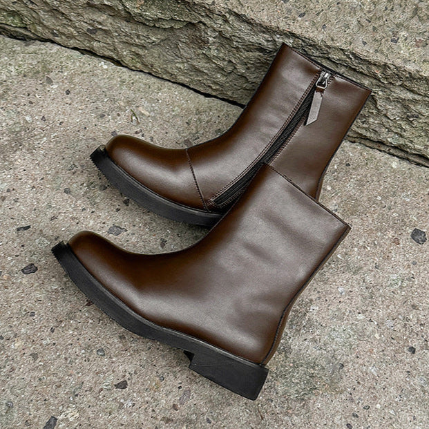 Retro hunter boots brown low sole mountain shoes 00s grunge style faux leather