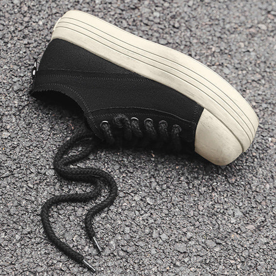 Platform denim sneakers black round toe chunky skater shoes grunge jean trainers