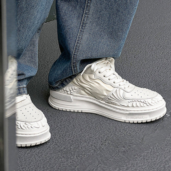 Dragon sneakers white 3D printed Japanese trainers chunky sole skater shoes