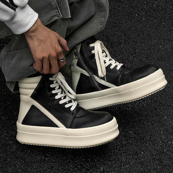 Colour block platform boots faux leather black catwalk punk shoes big sole grunge trainers 00s style