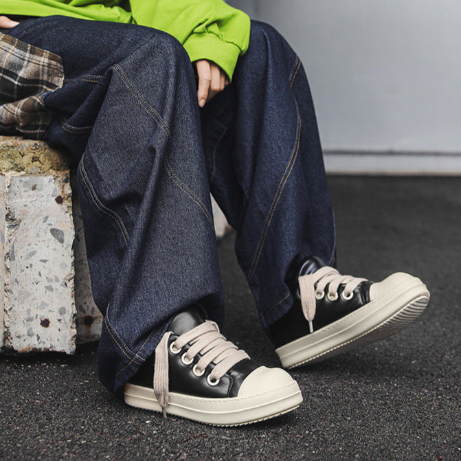 Chunky platform gothic shoes black faux leather punk sneakers grunge trainers hip-hop 00s style